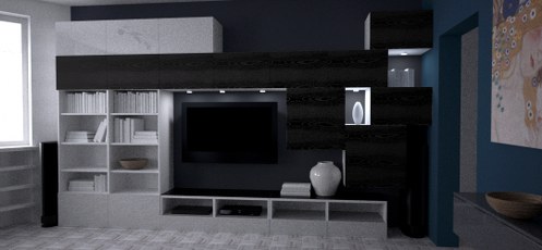 projekt mieszkania 65 m²<br>wizualizacja salonu 