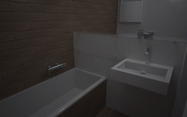 projekt mieszkania 65 m²<br>wizualizacja lazienki 