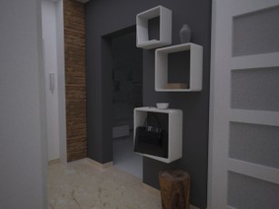 projekt mieszkania 65 m²<br>wizualizacja przedpokoju 