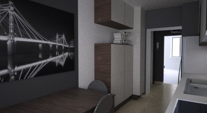 projekt mieszkania 65 m²<br>wizualizacja kuchni