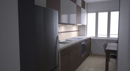 projekt mieszkania 65 m²<br>wizualizacja kuchni