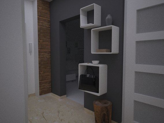 projekt mieszkania 65 m²wizualizacja przedpokoju 