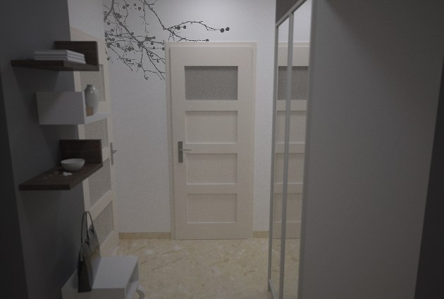 projekt mieszkania 65 m²wizualizacja przedpokoju